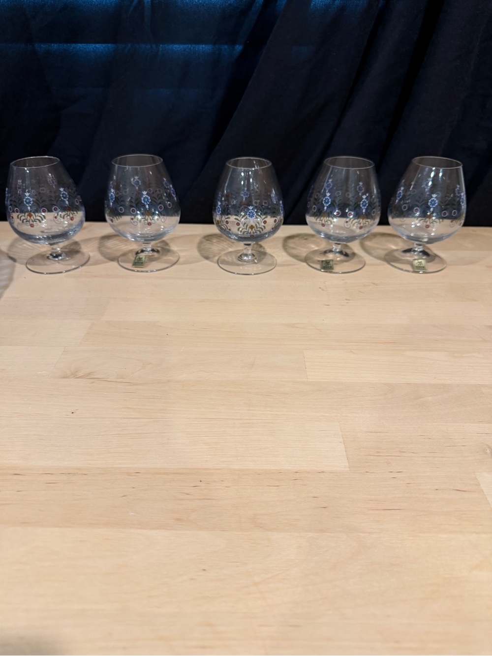 Vintage Eisch Handarbeit Hand Painted Brandy Snifters - Set of 5 German Crystal